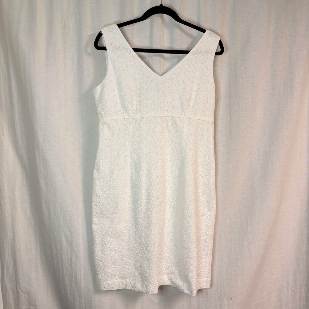 Talbots Petites White Eyelet Sheath Dress Sleeveless Size 12 Bridal Graduation